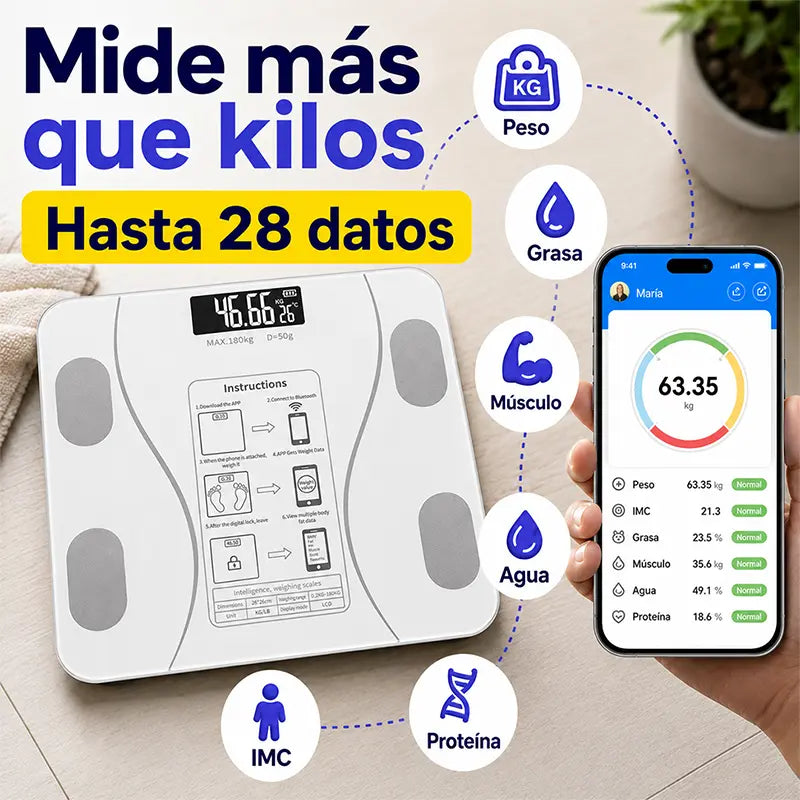 Báscula Corporal Inteligente Bluetooth: mide hasta 28 datos de tu cuerpo en segundos