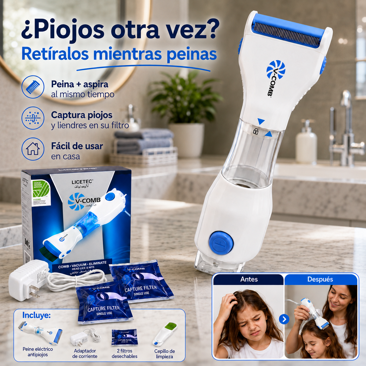 Peine Eléctrico Antipiojos | Ayuda a retirar piojos y liendres mientras peinas 👧✨